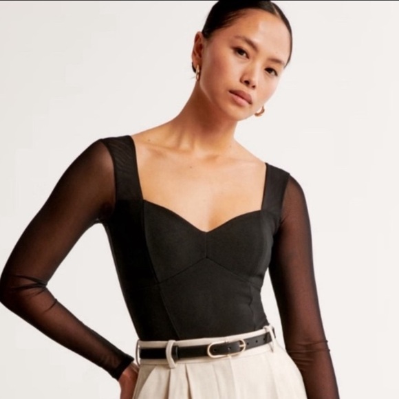 Abercrombie & Fitch Tops - NWT Abercrombie Long-Sleeve Mesh Crepe Sweetheart Bodysuit in Black